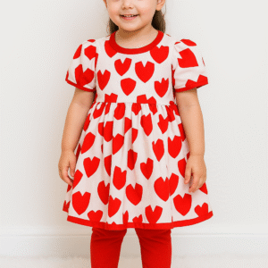 Red Heart Printed Baby Frock with Trouser